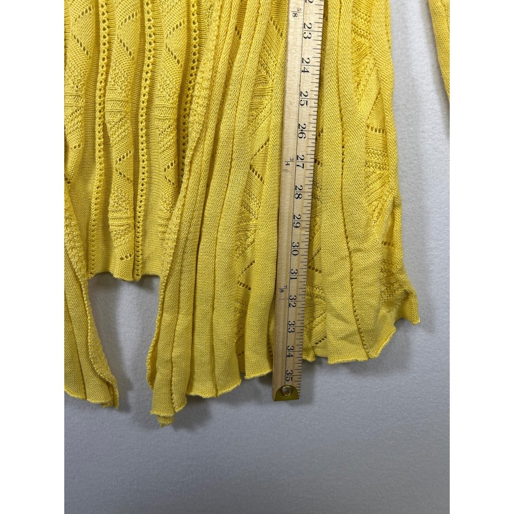 Boho Coastal Emaline Womens Medium Yellow Pointelle Open Front Draped Cardigan - Picture 6 of 8